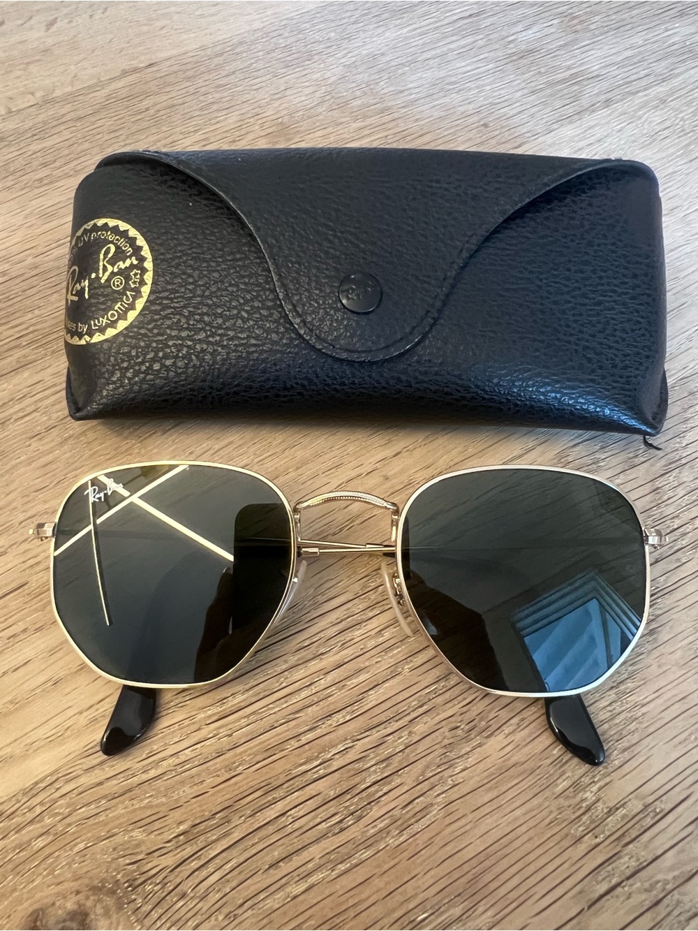 Ray-Ban RB3548N Hexagonal Flat Lens Gold Green Sunglasses 51mm